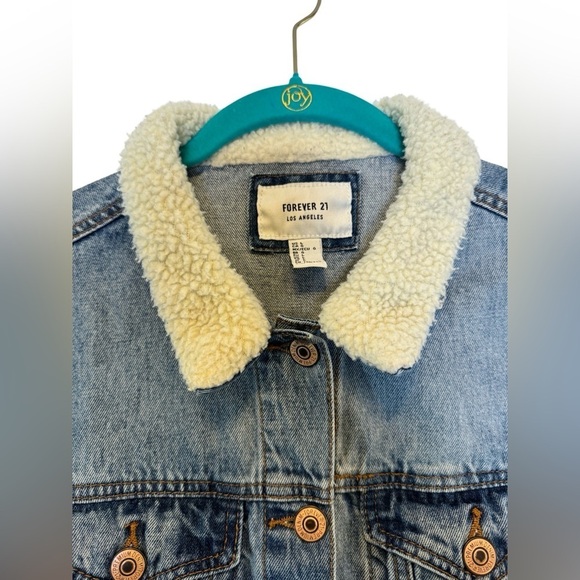 Forever 21 Jean Jacket Faux Fur Boys Large - Picture 9 of 14